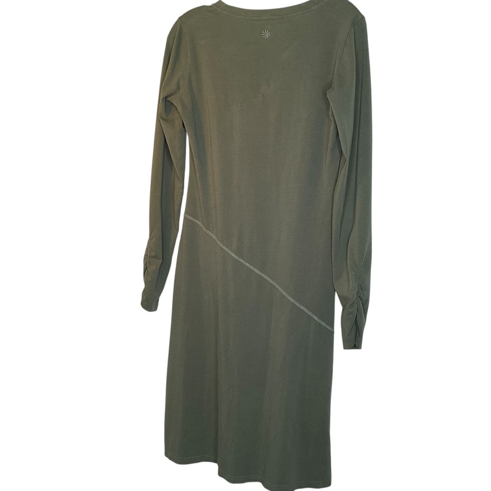 Athleta Olive Green Organic Cotton Long Sleeve Dress S Small Tall Outdoors EUC - Picture 4 of 11